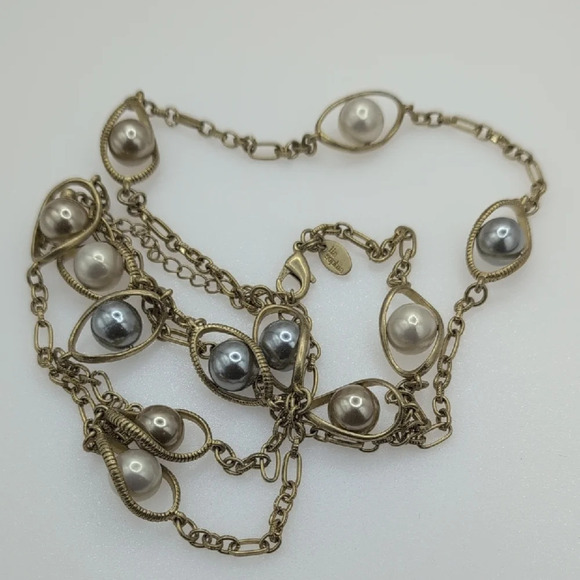 Lia Sophia Gold and Silver Long Necklace with Pearlescent Charms - Picture 5 of 6